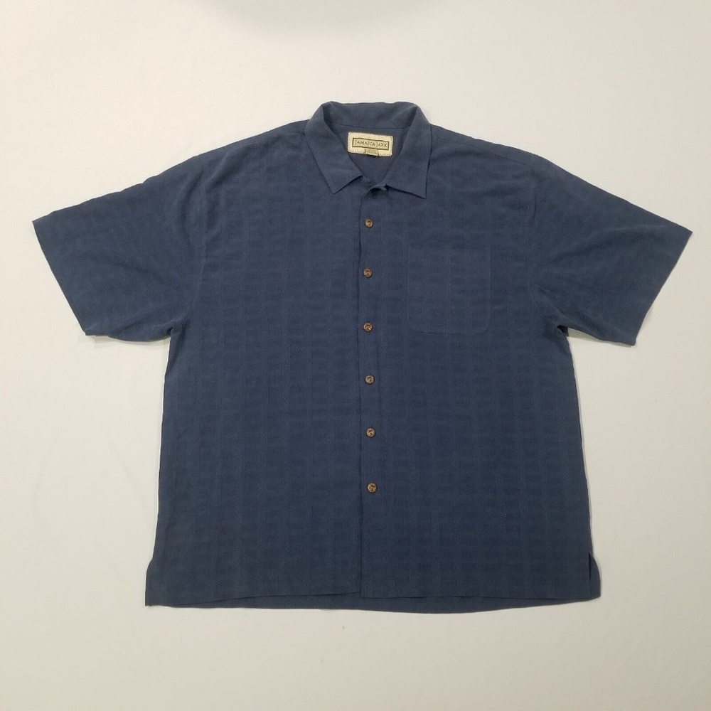 Jamaica Jaxx Hawaiian Silk Button Up Down Dark Navy Blue Shirt XXL 2XL